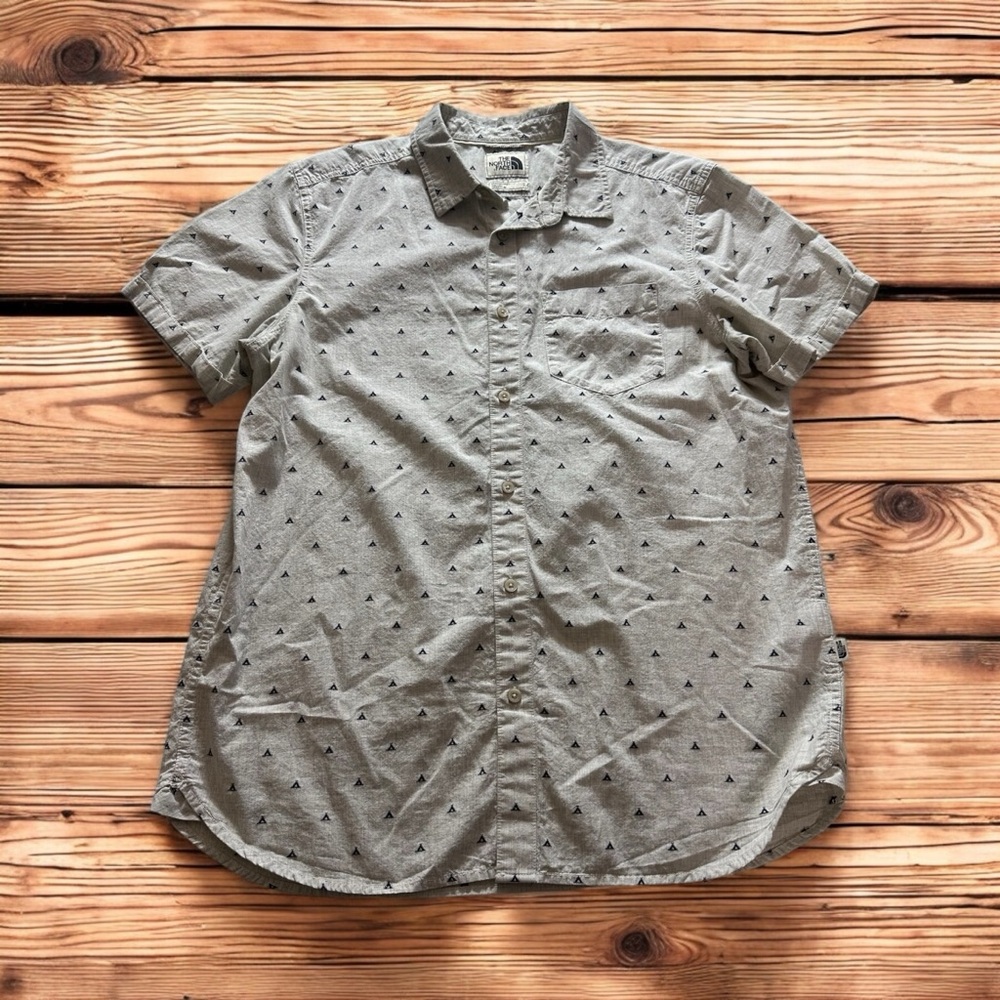The North Face Camp Shirt Teepee Button Large Cotton Blue Hiking Mens